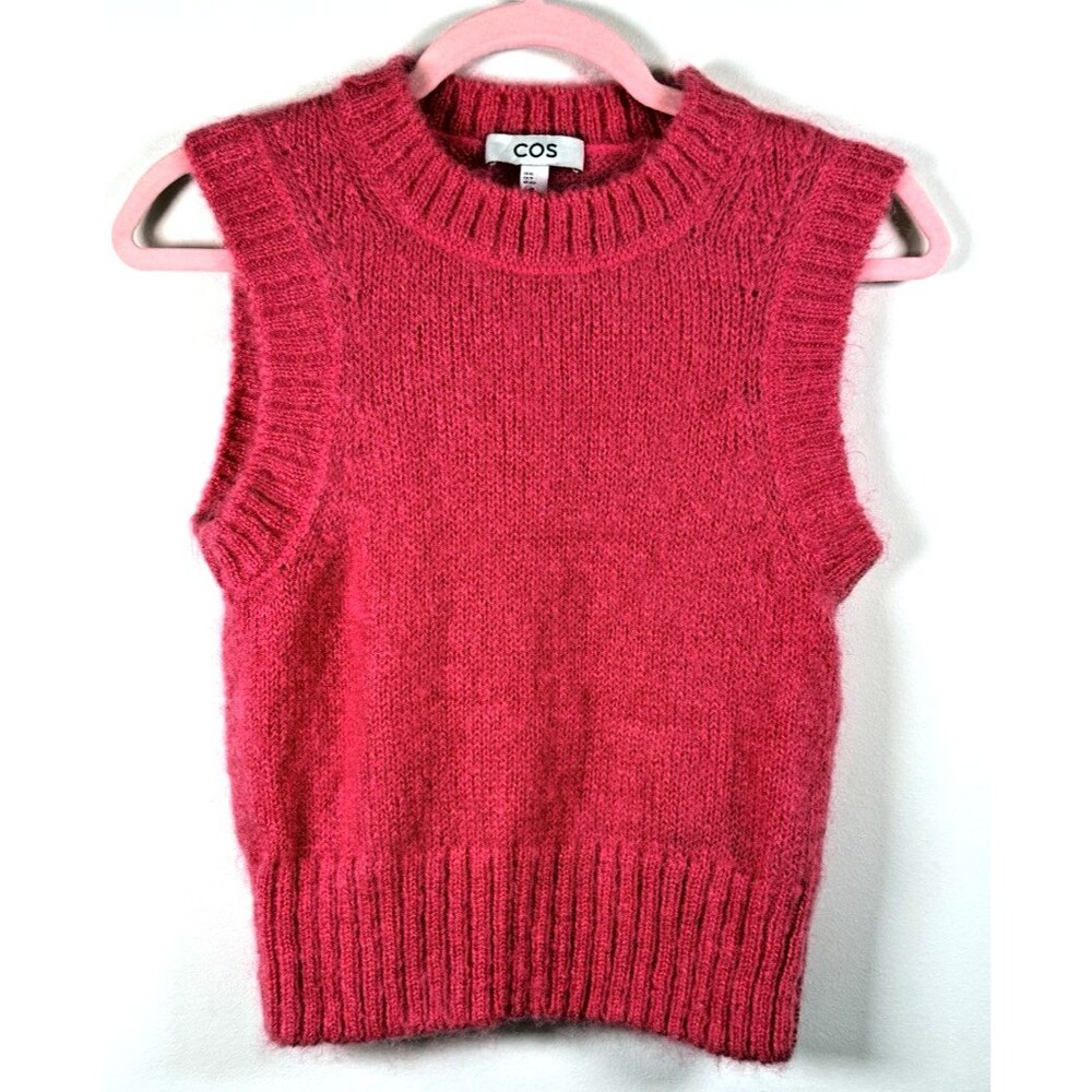 COS Pink Solid Knit Crew Neck Sleeveless Pullover Sweater Vest - XS